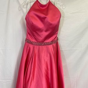 Sherri Hill pink simple formal dress with beaded belt
